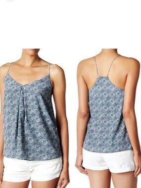 JOIE Nahlah 100% Silk Blue White Brown Boho Strappy Lined Tank Top